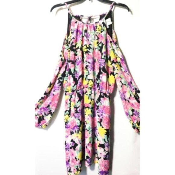 Charles Henry Womens Pink Floral Cold Shoulder Long Sleeve Dress Sz M New - Picture 3 of 7